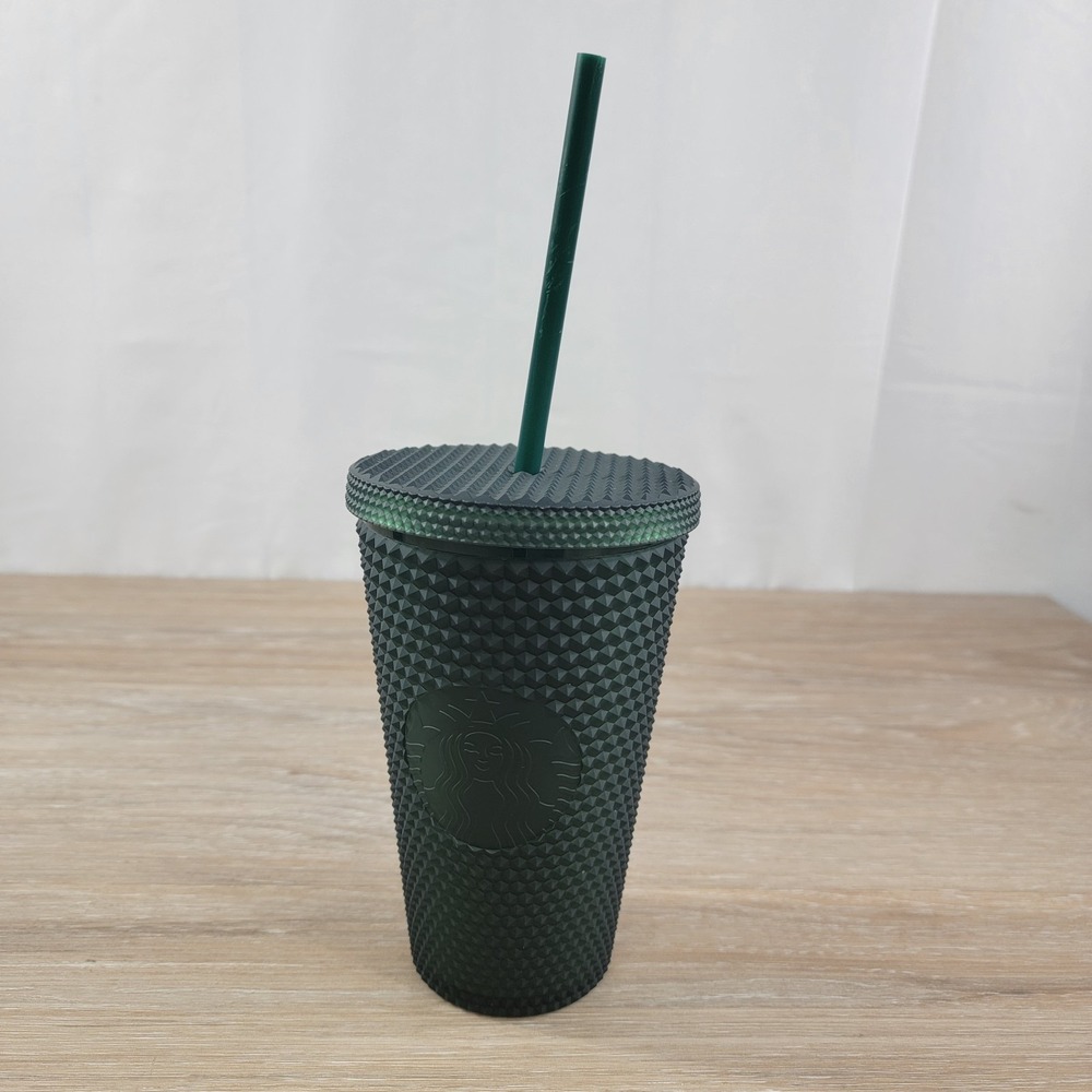 Starbucks Matte Green Studded 16 oz Tumbler Cold coffee Cup With Straw